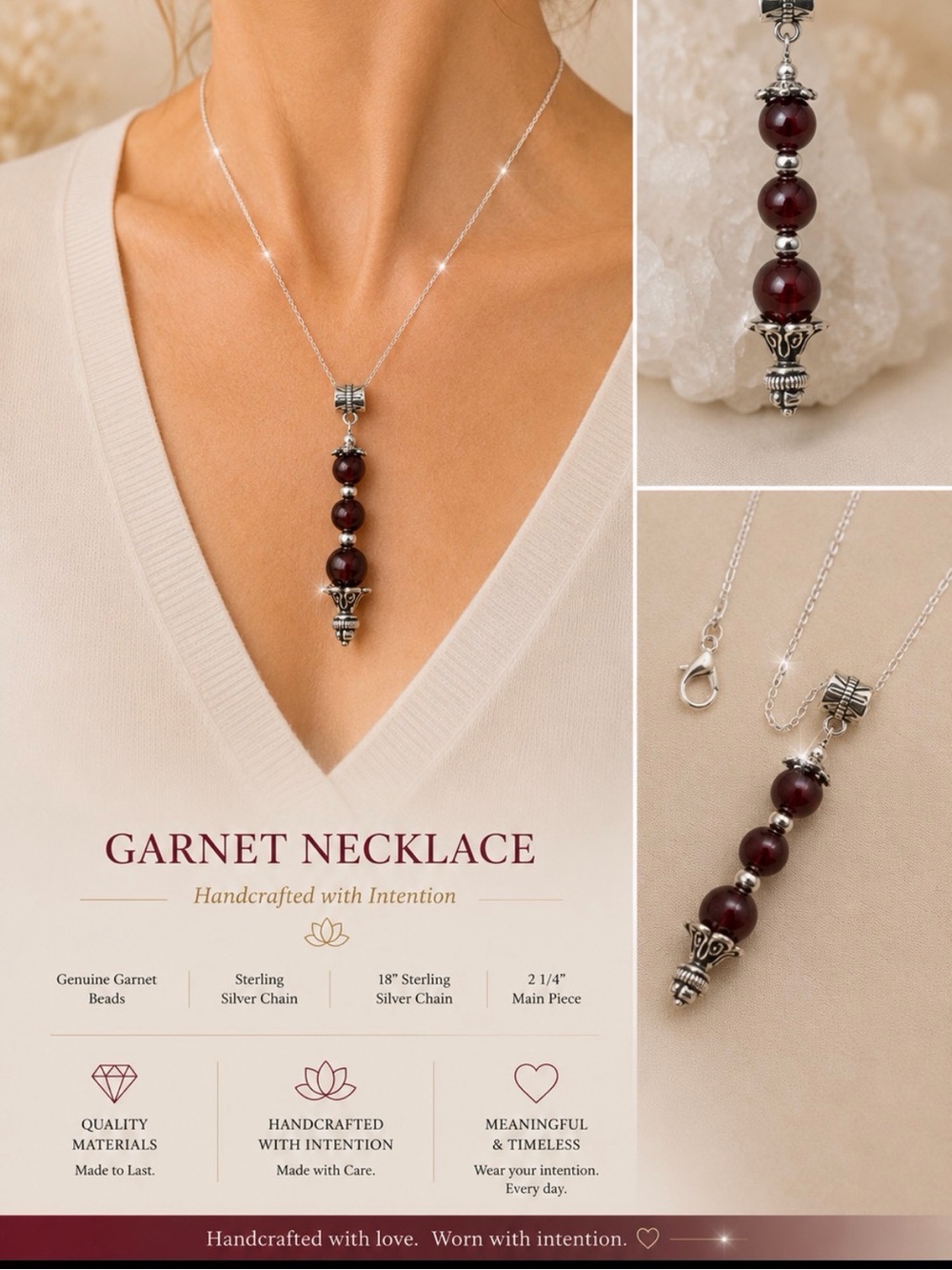 Garnet Genuine Stone Necklace in Deep Red
